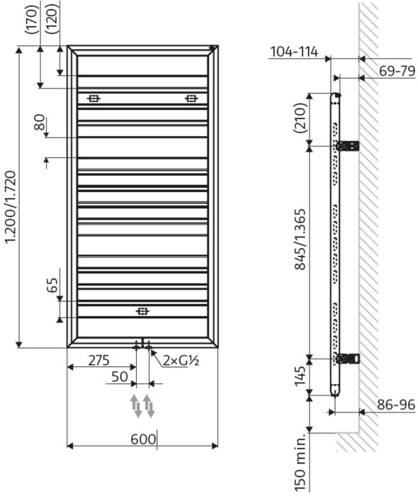 aspect rand absorptie Ben Chios Radiator 60x172 cm Wit